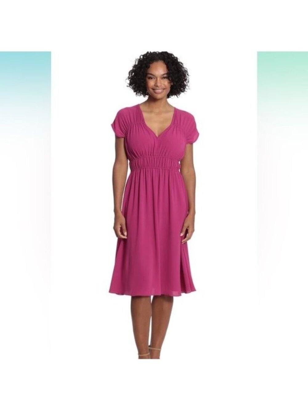 London Times Women's V-Neck Dress Ruching Details Shoulders Waist Size 10 NWT
